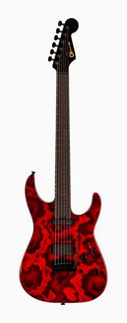 Charvel DK24 HS GT Red Snakeskin en primer plano frontal