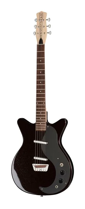 Danelectro Classic 59 Maroon Silver Glitt en primer plano frontal