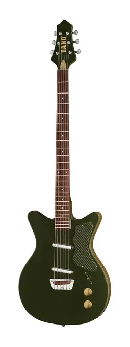 Danelectro Dan O. Cool Aqua encuadrado de frente sobre fondo neutro