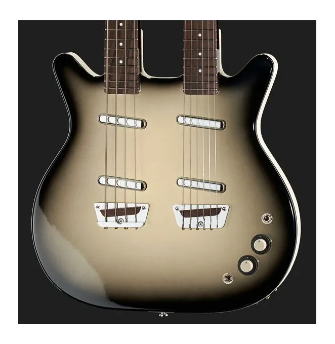 Danelectro DB604 Black Burst, pala con clavijeros y logotipo