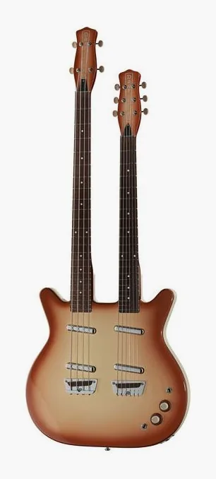 Danelectro DB604 Copper Burst encuadrado de frente sobre fondo neutro