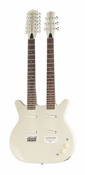 Danelectro Doubleneck 612 White en primer plano frontal