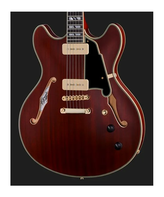 DAngelico Deluxe DC Satin Trans Wine, pastillas y mandos de control