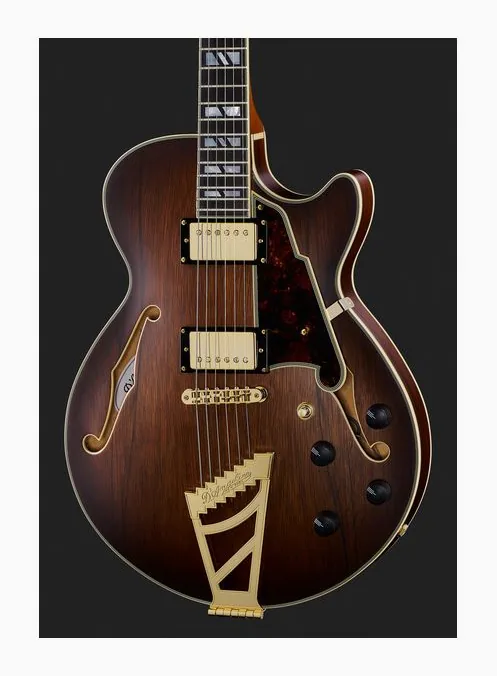 DAngelico Deluxe SS Satin Brown Burst, mástil y diapasón vistos de lado