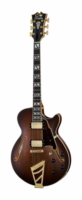 DAngelico Deluxe SS Satin Brown Burst visto de frente
