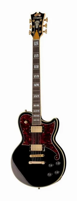 DAngelico DLX Atlantic Baritone Walnut encuadrado de frente sobre fondo neutro