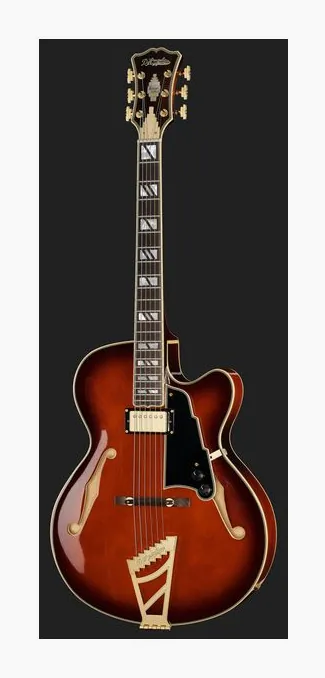 DAngelico Excel 16 Amaretto Burst, curvas del cuerpo vistas desde arriba