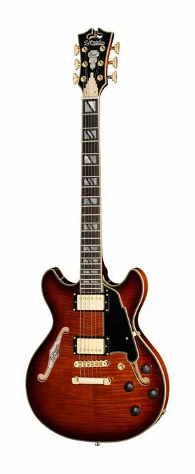 DAngelico Excel Mini DC Amaretto Burst en primer plano frontal