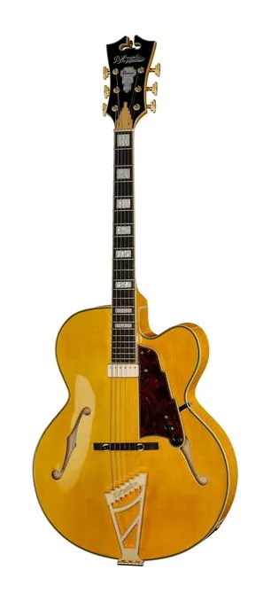DAngelico Premier EXL1 Brown Burst encuadrado de frente sobre fondo neutro