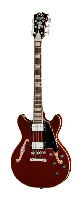 DAngelico Premier Mini DC Burnt Red en primer plano frontal