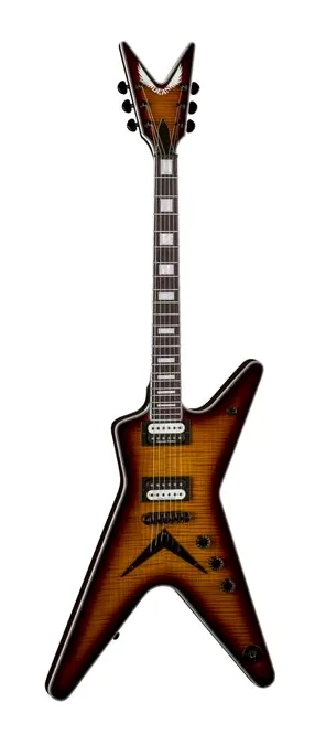 Dean Guitars ML Select Flame Top TBZ encuadrado de frente sobre fondo neutro