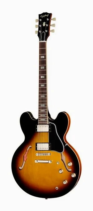 Epiphone 1962 ES-335 Reissue Vintage Bu encuadrado de frente sobre fondo neutro