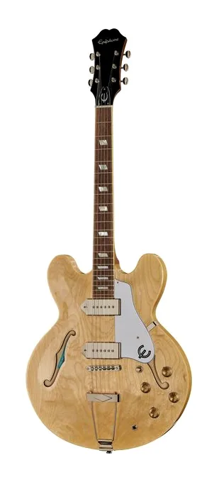 Epiphone Casino Natural w/ Epi Pro P90 encuadrado de frente sobre fondo neutro