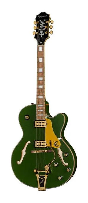 Epiphone Emperor Swingster Delta Blue encuadrado de frente sobre fondo neutro