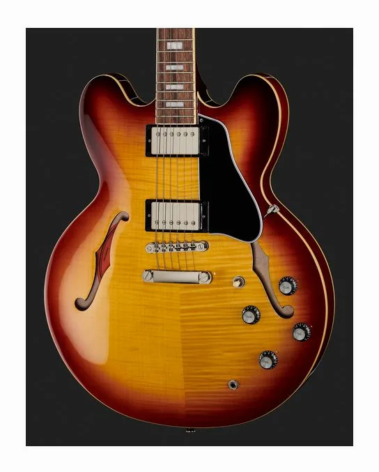 Epiphone ES-335 Figured Blueberry Burst, cuerpo y acabado en primer plano