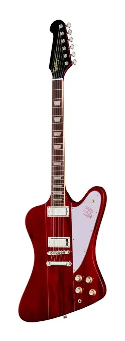 Epiphone Firebird Wine Red LH encuadrado de frente sobre fondo neutro