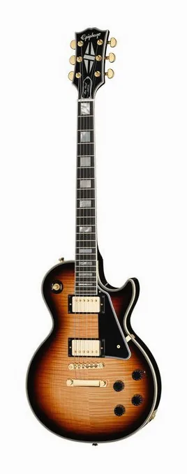 Epiphone IGC Les Paul Custom AS encuadrado de frente sobre fondo neutro