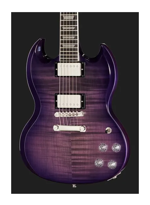 Epiphone SG Modern Figured Purple Burst, cejuela y primeras posiciones del diapasón