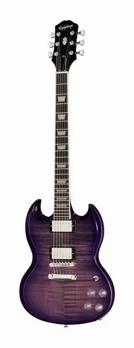 Epiphone SG Modern Figured Purple Burst en primer plano frontal