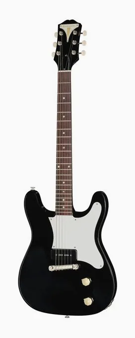Epiphone USA Coronet Ebony encuadrado de frente sobre fondo neutro