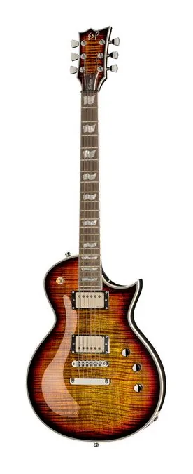ESP Eclipse Custom Tiger Eye SB encuadrado de frente sobre fondo neutro