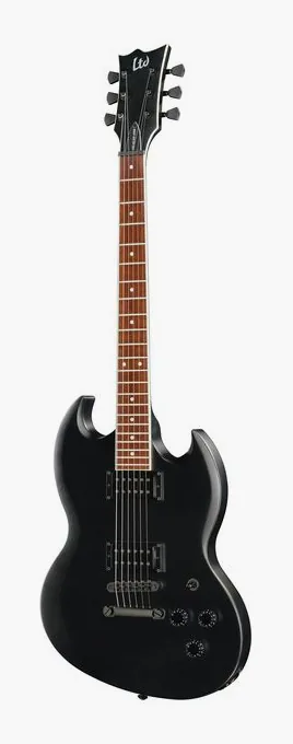 ESP LTD Volsung 200 Black Satin en primer plano frontal