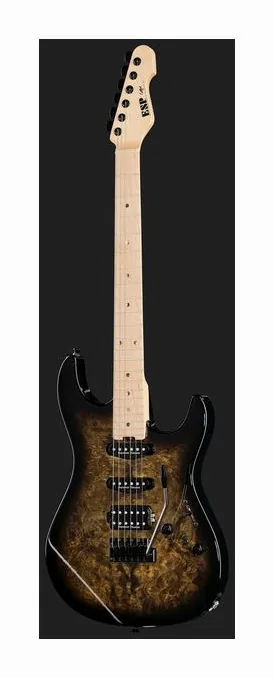 ESP Snapper CTM Poplar Burl NBB, pala con clavijeros y logotipo