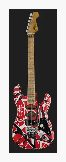 Evh Frankie Striped MN Relic R/W/B, curvas del cuerpo vistas desde arriba