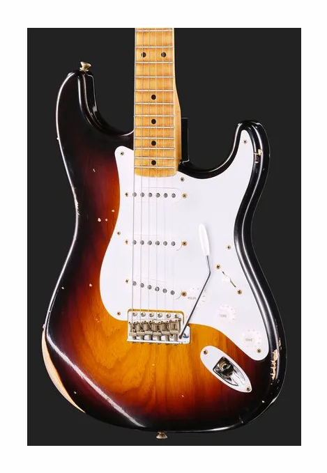 Fender 1958 CR Strat Relic Aged Black, pala con clavijeros y logotipo