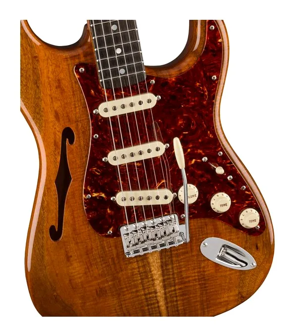 Fender Artisan Koa Thinline Strat AN, pala con clavijeros y logotipo