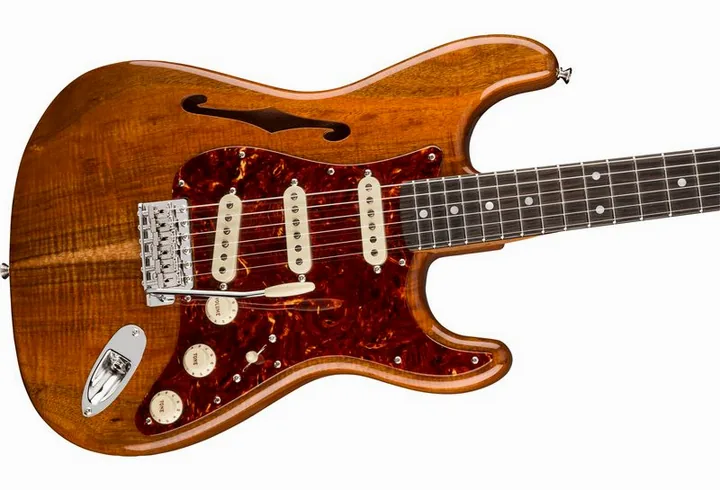 Fender Artisan Koa Thinline Strat AN, curvas del cuerpo vistas desde arriba