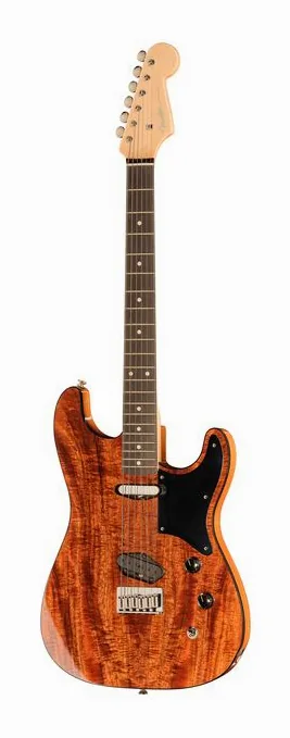 Fender Custom Flame Koa Strat MBKM fotografiado de frente