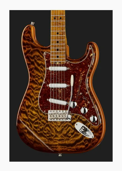 Fender Elite Strat MN QMT Tiger Eye, cejuela y primeras posiciones del diapasón