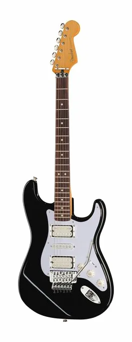Fender LTD 50th Dave Murray Strat BLK encuadrado de frente sobre fondo neutro