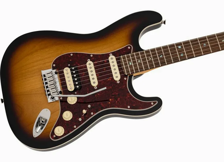 Fender MIJ Act Modern Strat HSS 2TS, puente y clavijeros de afinación
