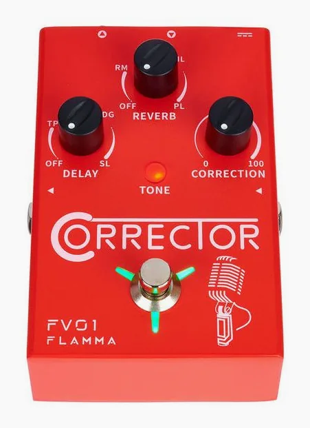 Flamma FV01 Vocal & Guitar FX, led e interruptor de pedal