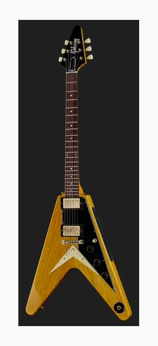 Gibson 58 Korina Flying V BG VOS, cuerpo y acabado en primer plano