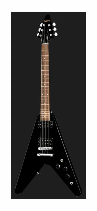 Gibson 80s Flying V Ebony, curvas del cuerpo vistas desde arriba