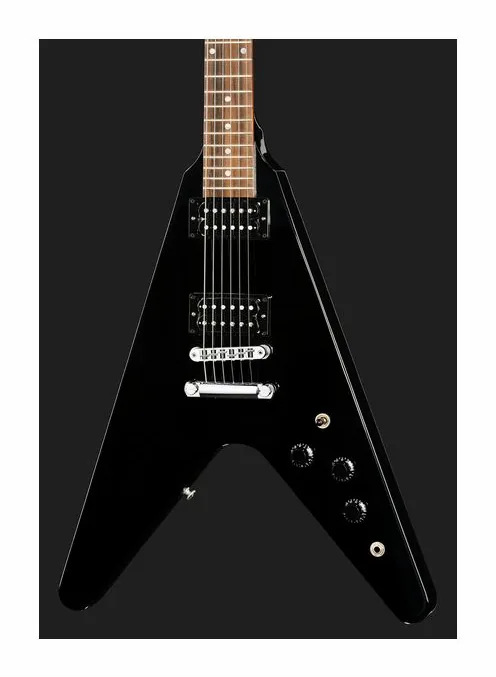Gibson 80s Flying V Ebony, curvas del cuerpo vistas desde arriba