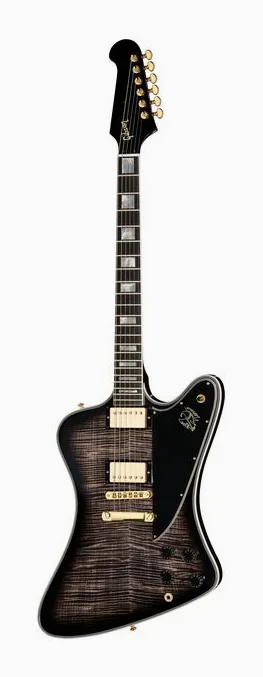 Gibson Firebird AAA Maple Cobraburst encuadrado de frente sobre fondo neutro