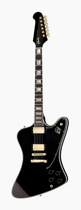 Gibson Firebird Custom Ebony encuadrado de frente sobre fondo neutro