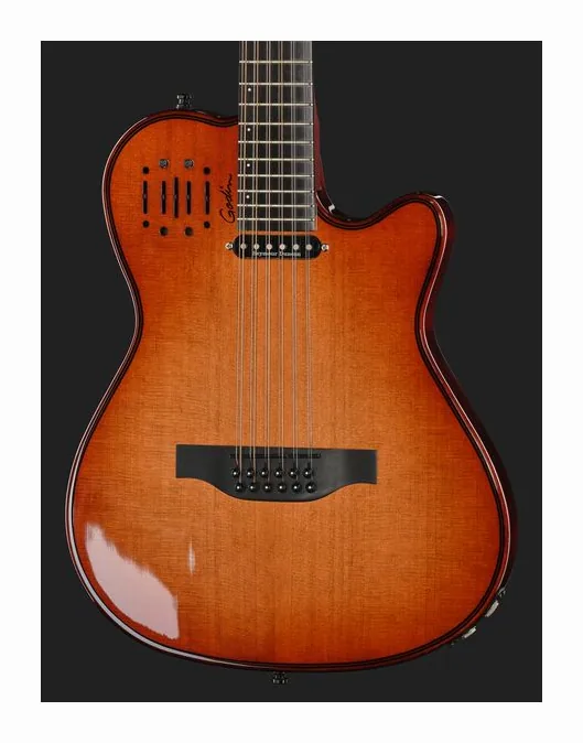 Godin A12 Ultra Dlx Lightburst, cejuela y primeras posiciones del diapasón
