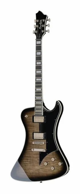 Hagstrom Fantomen Cosmic Black Burst en primer plano frontal