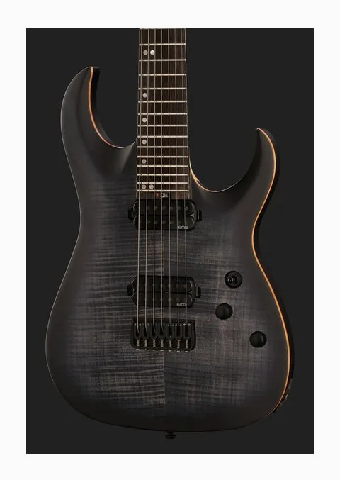 Harley Benton Amarok-7 BKNT Flame Burst, mástil y diapasón vistos de lado