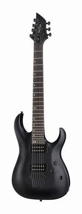 Harley Benton Baritone-7 SBK encuadrado de frente sobre fondo neutro