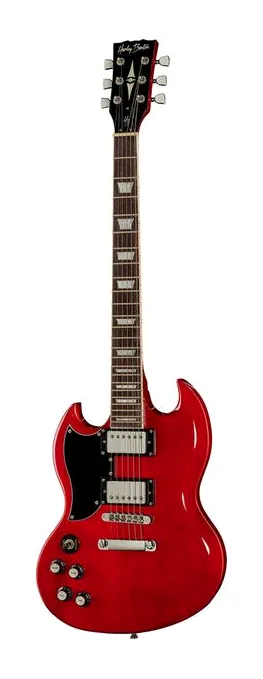 Harley Benton DC-580LH CH Vintage Series encuadrado de frente sobre fondo neutro