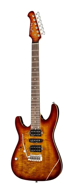 Harley Benton Fusion-III HH EB BK encuadrado de frente sobre fondo neutro