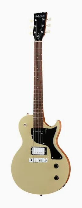 Harley Benton SC-Special Faded White encuadrado de frente sobre fondo neutro