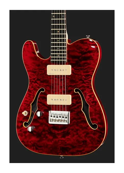 Harley Benton TE-90QM LH Trans Red, pala con clavijeros y logotipo