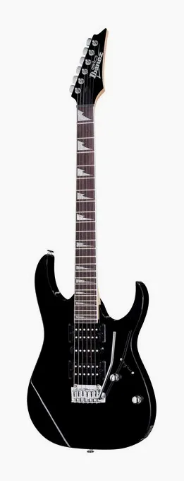 Ibanez GRG170DX-BKN encuadrado de frente sobre fondo neutro